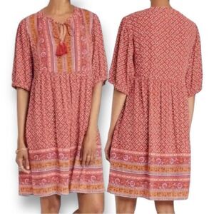 KNOX ROSE Women’s Floral Print Flutter Elbow Sleeve Dress with Tassels Size XL